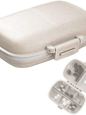 1Pack Travel Pill Organizer, 8 Compartments Portable Pill Case, Small Pill Box for Pocket Purse Portable Medicine Vitamin Container Beige