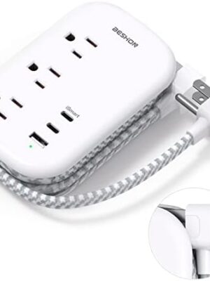 31vhSJyy2lL._AC_.jpg BESHON Flat Plug Power Strip, 3 Outlets with 3 USB Ports(2 USB C), Ultra Flat 3.2ft Wrapped Around Extension Cord for Cruise Ship, Travel, Dorm Room Essentials