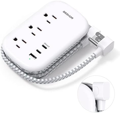 31vhSJyy2lL._AC_.jpg BESHON Flat Plug Power Strip, 3 Outlets with 3 USB Ports(2 USB C), Ultra Flat 3.2ft Wrapped Around Extension Cord for Cruise Ship, Travel, Dorm Room Essentials