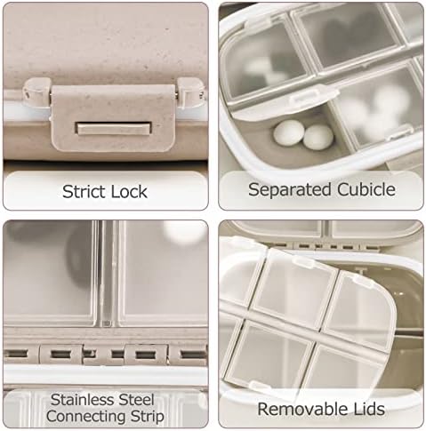 51KiwkInuL._AC_.jpg 1Pack Travel Pill Organizer, 8 Compartments Portable Pill Case, Small Pill Box for Pocket Purse Portable Medicine Vitamin Container Beige