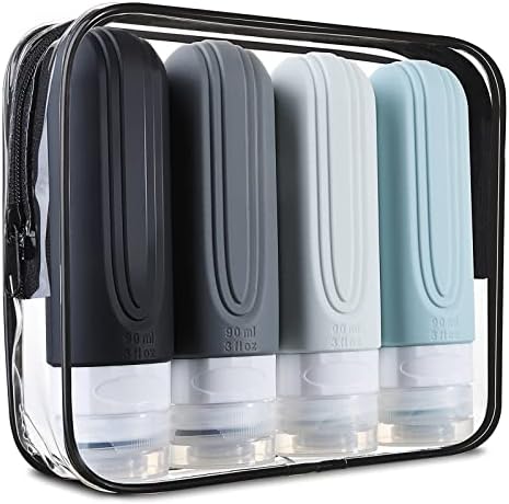 51wWoxpgcJL._AC_.jpg Mrsdry Travel Bottles for Toiletries, Tsa Approved 3oz Travel Size Containers BPA Free Leak Proof Refillable Liquid Silicone Squeezable Travel Accessories for Shampoo Conditioner Lotion (4 Pack)