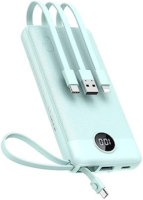 3162mmwv0DL._AC_.jpg VEEKTOMX Portable Phone Charge with Built in Cables, 10000mAh Ultra Slim Power Bank with 5 Outputs and LED Display, Battery Pack Compatible with iPhone/iPad/Samsung and Other Android Smart Devices
