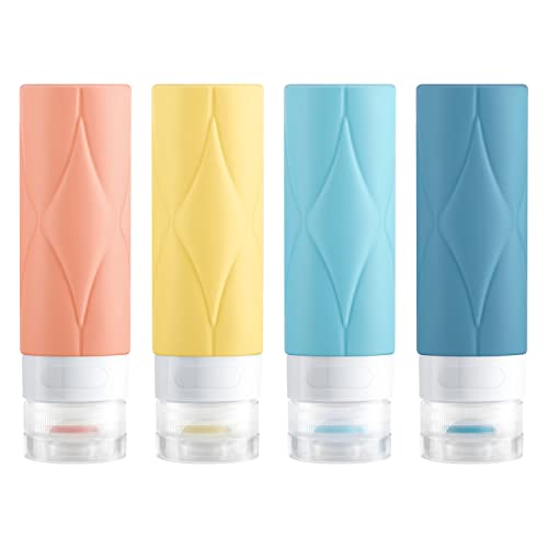 319ETusK5sL.jpg SUDDHO Silicone Travel Bottles for Toiletries,Leak Proof BPA Free Squeezable 3oz Tsa Approved Travel Size Containers Refillable Travel Accessories for Shampoo Body Wash Liquids(4Pack)