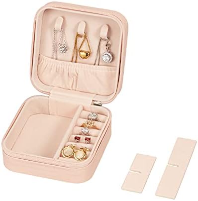31FuglrY7iS._AC_.jpg LETURE PU Leather Small Jewelry Box, Travel Portable Jewelry Case for Ring, Pendant, Earring, Necklace, Bracelet Organizer Storage Holder Boxes (Pink)