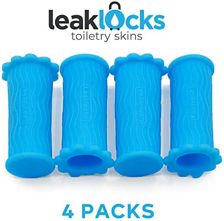 41sT0bWDKL._AC_.jpg LeakLocks® Toiletry Skins™ 4 Pack Elastic Sleeve for Leak Proofing Travel Container in Luggage. For Standard and Travel Sized Toiletries. Reusable Accessory for Travel Bag Suitcase and Carry-on