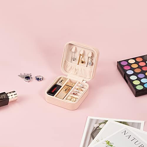 410TpOawaFS._AC_.jpg LETURE PU Leather Small Jewelry Box, Travel Portable Jewelry Case for Ring, Pendant, Earring, Necklace, Bracelet Organizer Storage Holder Boxes (Pink)