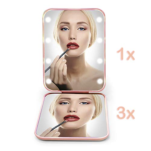 416l817Qc1L.jpg Kintion Pocket Mirror, 1X/3X Magnification LED Compact Travel Makeup Mirror, Compact Mirror with Light, Purse Mirror, 2-Sided, Portable, Folding, Handheld, Small Lighted Compact Mirror for Gift, Pink
