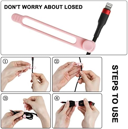 41Cmsytoh3L._AC_.jpg Nearockle 16Pcs Silicone Cable Straps Wire Organizer for Earphone, Phone Charger, Mouse, Audio, Computer, Reusable Fastening Cable Ties Cord Organizer in Home, Office, Kitchen, School (Pink)