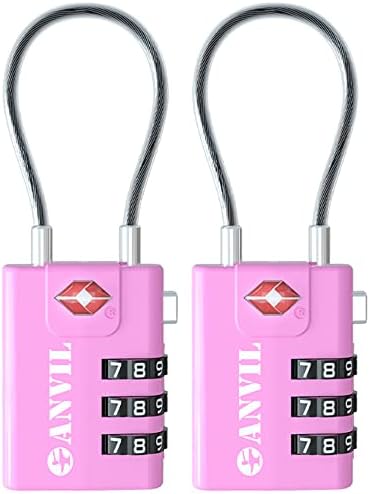 41CwhDP9aSL._AC_.jpg ANVIL TSA Approved Cable Luggage Locks 3 Digit Combination Padlock with Zinc Alloy Steel Cable Lock Ideal for Travel Suitcase, Backpack, Lockers,Case,Toolbox (2, Pink)