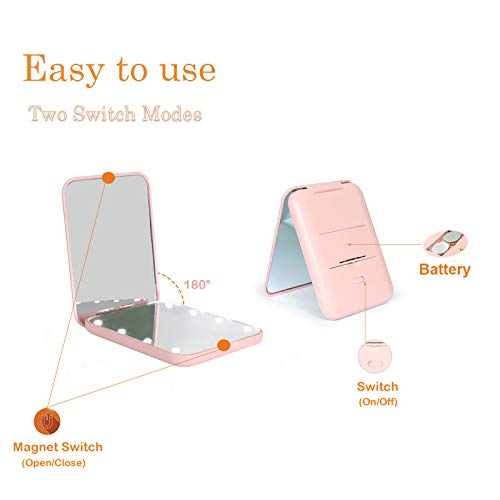 41FxNKoD9CL.jpg Kintion Pocket Mirror, 1X/3X Magnification LED Compact Travel Makeup Mirror, Compact Mirror with Light, Purse Mirror, 2-Sided, Portable, Folding, Handheld, Small Lighted Compact Mirror for Gift, Pink