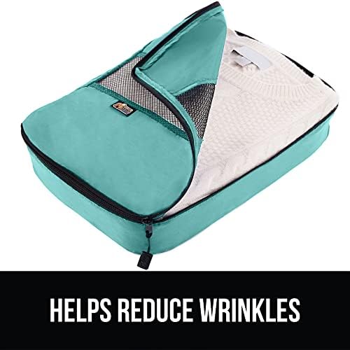 41NtfKZsEzL._AC_.jpg Gorilla Grip 6 Piece Packing Cubes Set, Compression Space Saving Organizers for Suitcases and Luggage, Mesh Window Bags, Travel Essentials for Carry On, Clothes and Shoes, Cube with Zipper, Turquoise