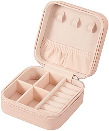 41QaJXZaxS._AC_.jpg LETURE PU Leather Small Jewelry Box, Travel Portable Jewelry Case for Ring, Pendant, Earring, Necklace, Bracelet Organizer Storage Holder Boxes (Pink)