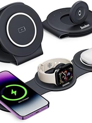 3 in 1 Charging Station for Apple Watch Charger, Hicober Wireless Charger Foldable Travel Stand for iPhone 14/Pro/Max/Plus 13 and 12/Pro/Max/Mini for iWatch 8/7/6/5/4/3/2/SE/Airpods 3/2/Pro