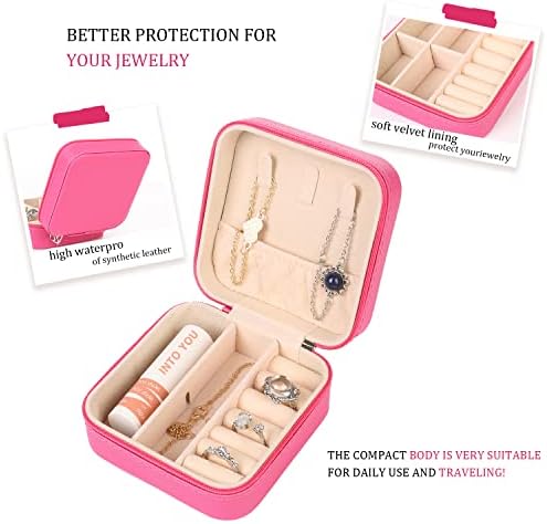 41cKClgcArL._AC_.jpg KElofoN Travel jewelry Organizer Travel jewelry case Travel Jewelry box Small Jewelry Organizer Box for Girls Women(1, Rosy)