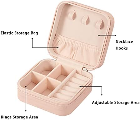 41hxkY9BHIS._AC_.jpg LETURE PU Leather Small Jewelry Box, Travel Portable Jewelry Case for Ring, Pendant, Earring, Necklace, Bracelet Organizer Storage Holder Boxes (Pink)