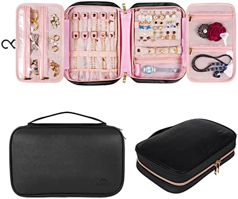 41k3fXH1LgL._AC_.jpg MATEIN Jewelry Travel Organizer, Tangle Free Necklace Storage Bag for Women Hanging Travel Case with Handle for Jewelry Accessories Faux Leather Clutch Bag for Earrings, Rings, Bracelets, Black