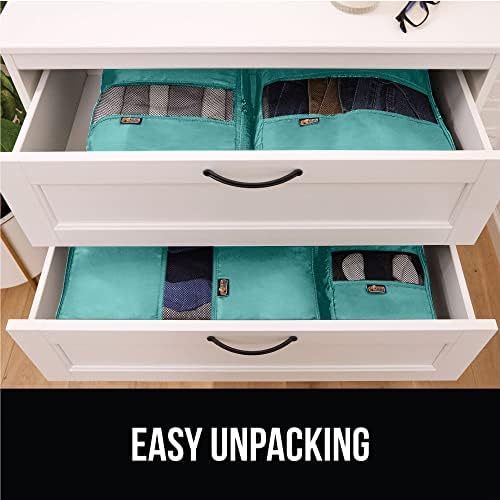 41mn-2PwBUL._AC_.jpg Gorilla Grip 6 Piece Packing Cubes Set, Compression Space Saving Organizers for Suitcases and Luggage, Mesh Window Bags, Travel Essentials for Carry On, Clothes and Shoes, Cube with Zipper, Turquoise