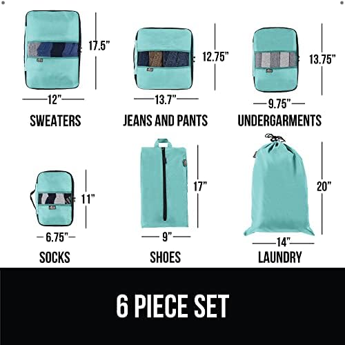 41qBa8S3leL._AC_.jpg Gorilla Grip 6 Piece Packing Cubes Set, Compression Space Saving Organizers for Suitcases and Luggage, Mesh Window Bags, Travel Essentials for Carry On, Clothes and Shoes, Cube with Zipper, Turquoise