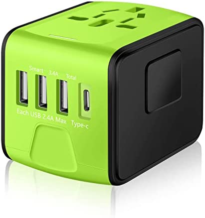 41usfPbR6cL._AC_.jpg SAUNORCH Universal International Travel Power Adapter W/High Speed 2.4A USB-A, 3.0A Type-C Wall Charger, European Adapter, Worldwide AC Outlet Plugs Adapters for Europe, UK, US, AU, Asia-Green