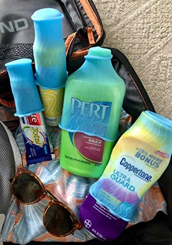 51rE3romzL._AC_.jpg LeakLocks® Toiletry Skins™ 4 Pack Elastic Sleeve for Leak Proofing Travel Container in Luggage. For Standard and Travel Sized Toiletries. Reusable Accessory for Travel Bag Suitcase and Carry-on