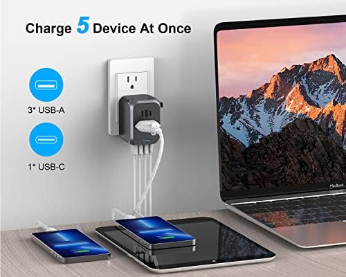 512ZRj2KZwL._AC_.jpg Universal International Travel Plug Adapter with USB-C, Ouliyo US to European UK AUS Asia Worldwide Travel Adapter AC Outlets Plug Converters,3 USB 1 Type C Smart Travel Power Adaptor Charger