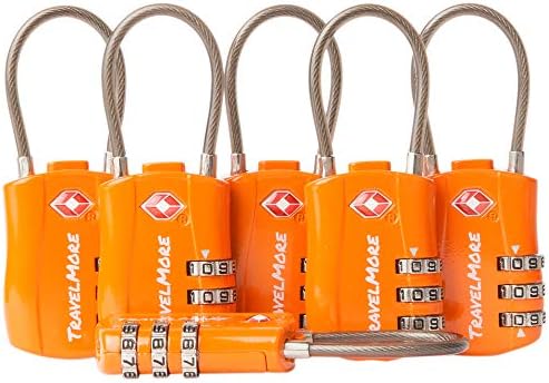 6 Pack TSA Approved Travel Combination Cable Luggage Locks for Suitcases & Backpacks - Orange