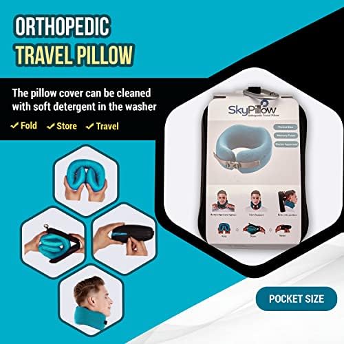 516ipMaQJJL._AC_.jpg Orthopedic Neck Travel Pillow by Skypillow, Securely Supports Neck to Prevent Neck Cramps and Pain. Patented Memory Foam Pillow, Removable Washable Cover, Includes Carrying Case (Small)