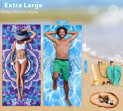 518FwKFb-ML._AC_.jpg 2 Pack Microfiber Oversized Lightweight Beach Towel 71"x32" XL Extra Large Thin Sand Free Towels Travel Swim Pool Yoga Gym Camping for Adults Women Men Beach Essentials Accessories Vacation Gift