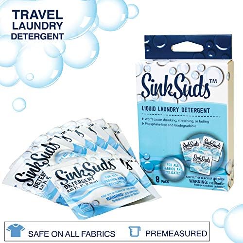51AFvhm1geL._AC_.jpg SinkSuds Laundry Detergent | Travel Size Liquid Soap | TSA Compliant | Safe For All Fabrics | 8 Packets