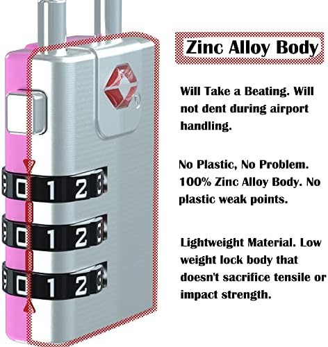 ANVIL TSA Approved Cable Luggage Locks 3 Digit Combination Padlock with Zinc Alloy Steel Cable Lock Ideal for Travel Suitcase, Backpack, Lockers,Case,Toolbox (2, Pink)