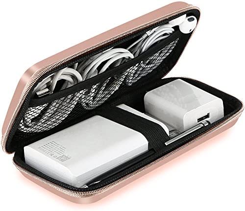 51DzhBavztL._AC_.jpg iMangoo Shockproof Carrying Case Hard Protective EVA Case Impact Resistant Travel 12000mAh Bank Pouch Bag USB Cable Organizer Earbuds Pocket Accessory Smooth Coating Zipper Wallet Rose Gold