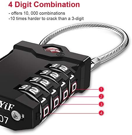 51E7tUYindL._AC_.jpg ZHEGE Luggage Locks TSA Approved, 4 Dight Combination Lock with Flexible Cable, Open Alert Indicator, White Number for School Gym Locker, Backpacks, Suitcase (Black)