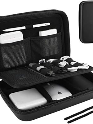 51KQP-vxHFL._AC_.jpg ProCase Hard Travel Electronic Organizer Case for MacBook Power Adapter Chargers Cables Power Bank Apple Magic Mouse Apple Pencil USB Flash Disk SD Card Small Portable Accessories Bag -Black