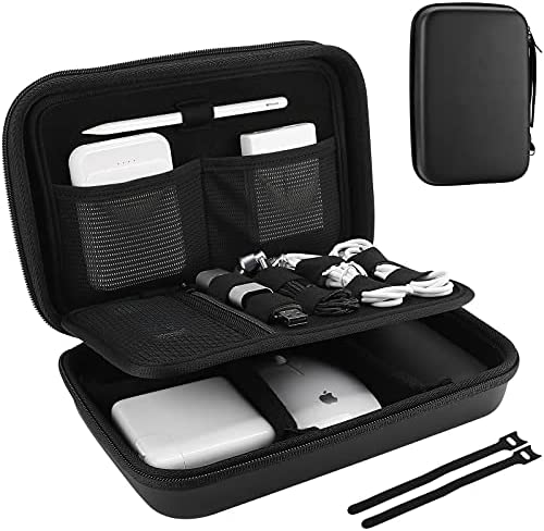 51KQP-vxHFL._AC_.jpg ProCase Hard Travel Electronic Organizer Case for MacBook Power Adapter Chargers Cables Power Bank Apple Magic Mouse Apple Pencil USB Flash Disk SD Card Small Portable Accessories Bag -Black