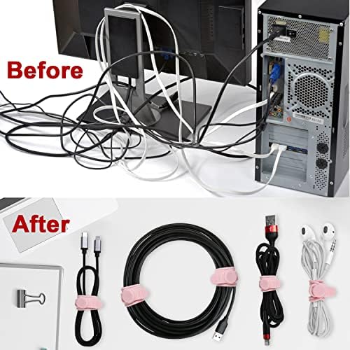 51KjZwL9awL._AC_.jpg Nearockle 16Pcs Silicone Cable Straps Wire Organizer for Earphone, Phone Charger, Mouse, Audio, Computer, Reusable Fastening Cable Ties Cord Organizer in Home, Office, Kitchen, School (Pink)