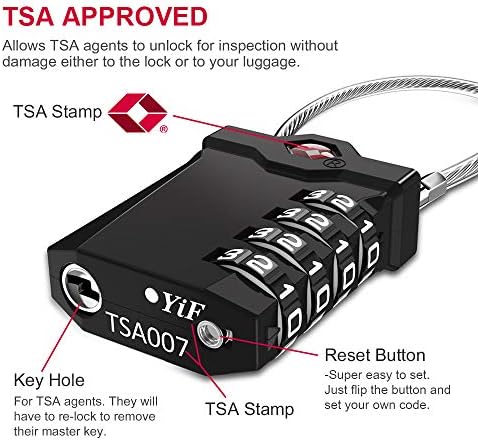 51SPWsahzLL._AC_.jpg ZHEGE Luggage Locks TSA Approved, 4 Dight Combination Lock with Flexible Cable, Open Alert Indicator, White Number for School Gym Locker, Backpacks, Suitcase (Black)