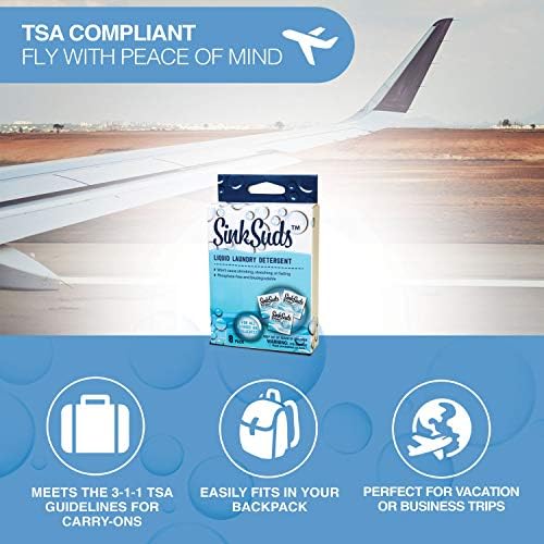 51UC3ktmklL._AC_.jpg SinkSuds Laundry Detergent | Travel Size Liquid Soap | TSA Compliant | Safe For All Fabrics | 8 Packets