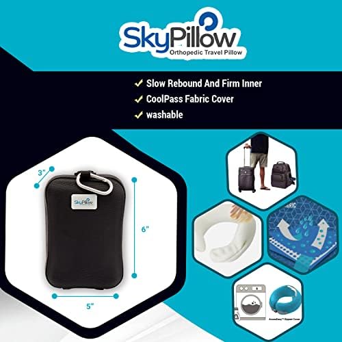 51Y1QCOuxRL._AC_.jpg Orthopedic Neck Travel Pillow by Skypillow, Securely Supports Neck to Prevent Neck Cramps and Pain. Patented Memory Foam Pillow, Removable Washable Cover, Includes Carrying Case (Small)