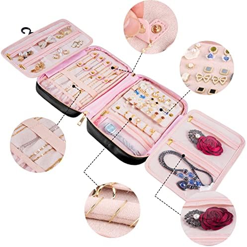 51Y9MxRa2ML._AC_.jpg MATEIN Jewelry Travel Organizer, Tangle Free Necklace Storage Bag for Women Hanging Travel Case with Handle for Jewelry Accessories Faux Leather Clutch Bag for Earrings, Rings, Bracelets, Black