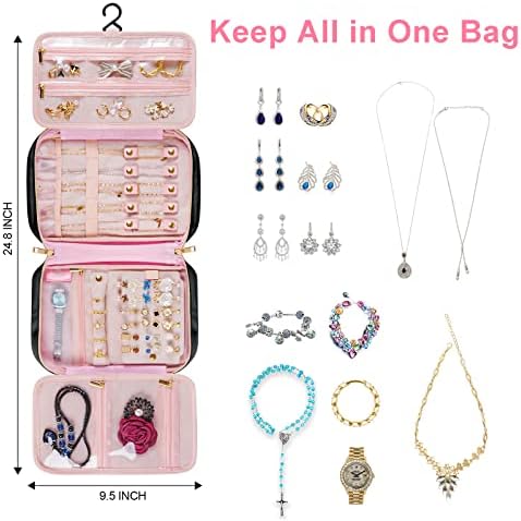 51kTHfJRPeL._AC_.jpg MATEIN Jewelry Travel Organizer, Tangle Free Necklace Storage Bag for Women Hanging Travel Case with Handle for Jewelry Accessories Faux Leather Clutch Bag for Earrings, Rings, Bracelets, Black