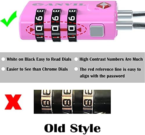 ANVIL TSA Approved Cable Luggage Locks 3 Digit Combination Padlock with Zinc Alloy Steel Cable Lock Ideal for Travel Suitcase, Backpack, Lockers,Case,Toolbox (2, Pink)