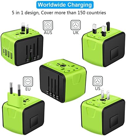51p4HGaefxL._AC_.jpg SAUNORCH Universal International Travel Power Adapter W/High Speed 2.4A USB-A, 3.0A Type-C Wall Charger, European Adapter, Worldwide AC Outlet Plugs Adapters for Europe, UK, US, AU, Asia-Green