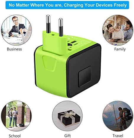 51qnVglb1bL._AC_.jpg SAUNORCH Universal International Travel Power Adapter W/High Speed 2.4A USB-A, 3.0A Type-C Wall Charger, European Adapter, Worldwide AC Outlet Plugs Adapters for Europe, UK, US, AU, Asia-Green