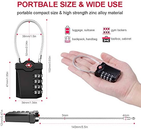 51v2wsob0jL._AC_.jpg ZHEGE Luggage Locks TSA Approved, 4 Dight Combination Lock with Flexible Cable, Open Alert Indicator, White Number for School Gym Locker, Backpacks, Suitcase (Black)
