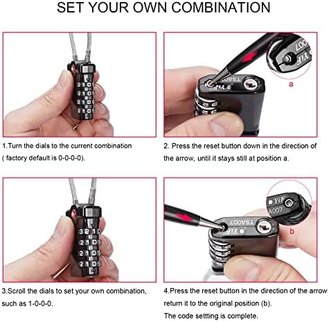 51vKYXLTrL._AC_.jpg ZHEGE Luggage Locks TSA Approved, 4 Dight Combination Lock with Flexible Cable, Open Alert Indicator, White Number for School Gym Locker, Backpacks, Suitcase (Black)