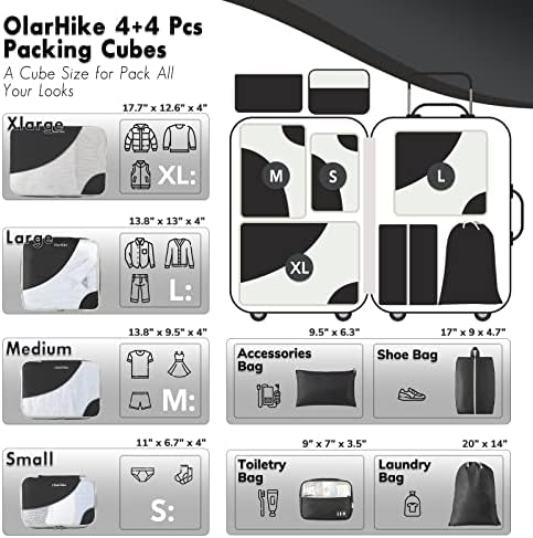 51wKZ5gEiDL._AC_.jpg OlarHike 8 Set Packing Cubes for Travel, Luggage Organizer Bags for Travel Accessories Travel Essentials, Travel Cubes for Carry on Suitcases
