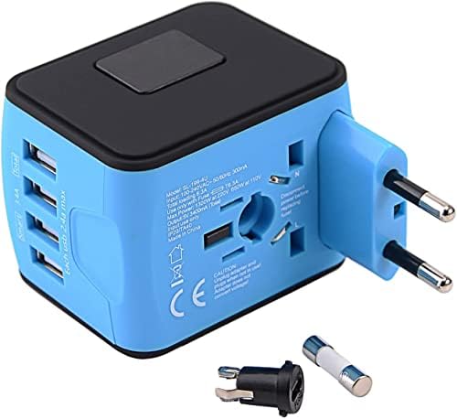 41-96B6g1YL._AC_.jpg International Travel Adapter Universal Power Adapter Worldwide All in One 4 USB Perfect for European US, EU, UK, AU 160 Countries (Blue)