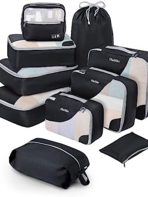 ALL INCLUDED 10 Set Durable Packing Cubes for Suitcases,OlarHike Travel Essentials,UPGRADED Anti-Tear Stitching, NEW Improved Luggage Packing Organizers for Travel Accessories(Black)