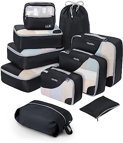 412266LWNrL._AC_.jpg ALL INCLUDED 10 Set Durable Packing Cubes for Suitcases,OlarHike Travel Essentials,UPGRADED Anti-Tear Stitching, NEW Improved Luggage Packing Organizers for Travel Accessories(Black)