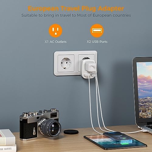 413h8w7WGDL._AC_.jpg European Travel Plug Adapter, TESSAN International Power Plug with 2 USB, Type C Outlet Adaptor Charger for US to Most of Europe EU Iceland Spain Italy France Germany